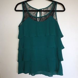 LC Lauren Conrad Teal ruffle tank